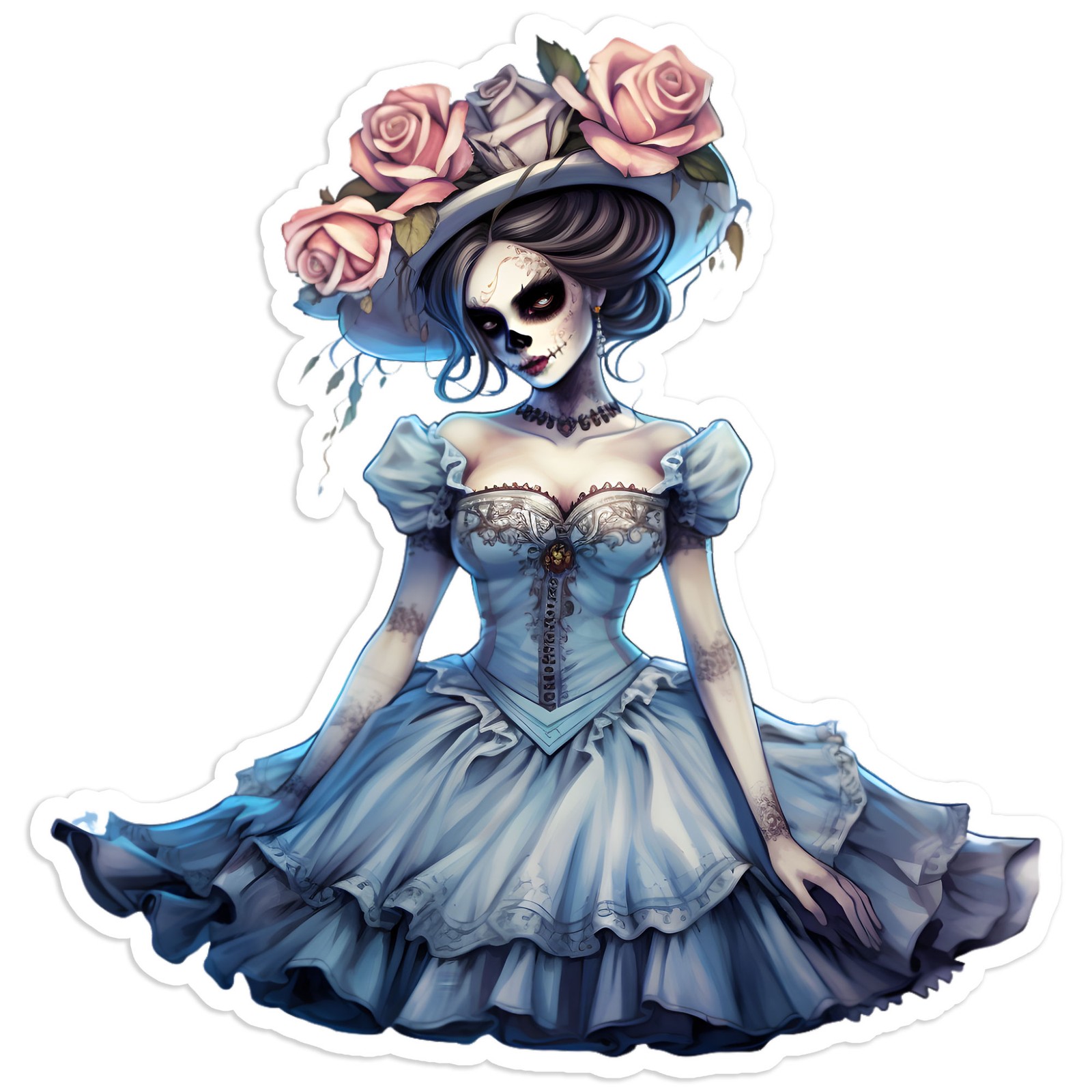 Blue Victorian Day of the Dead Lady – Vinyl Decal Sticker – #1882