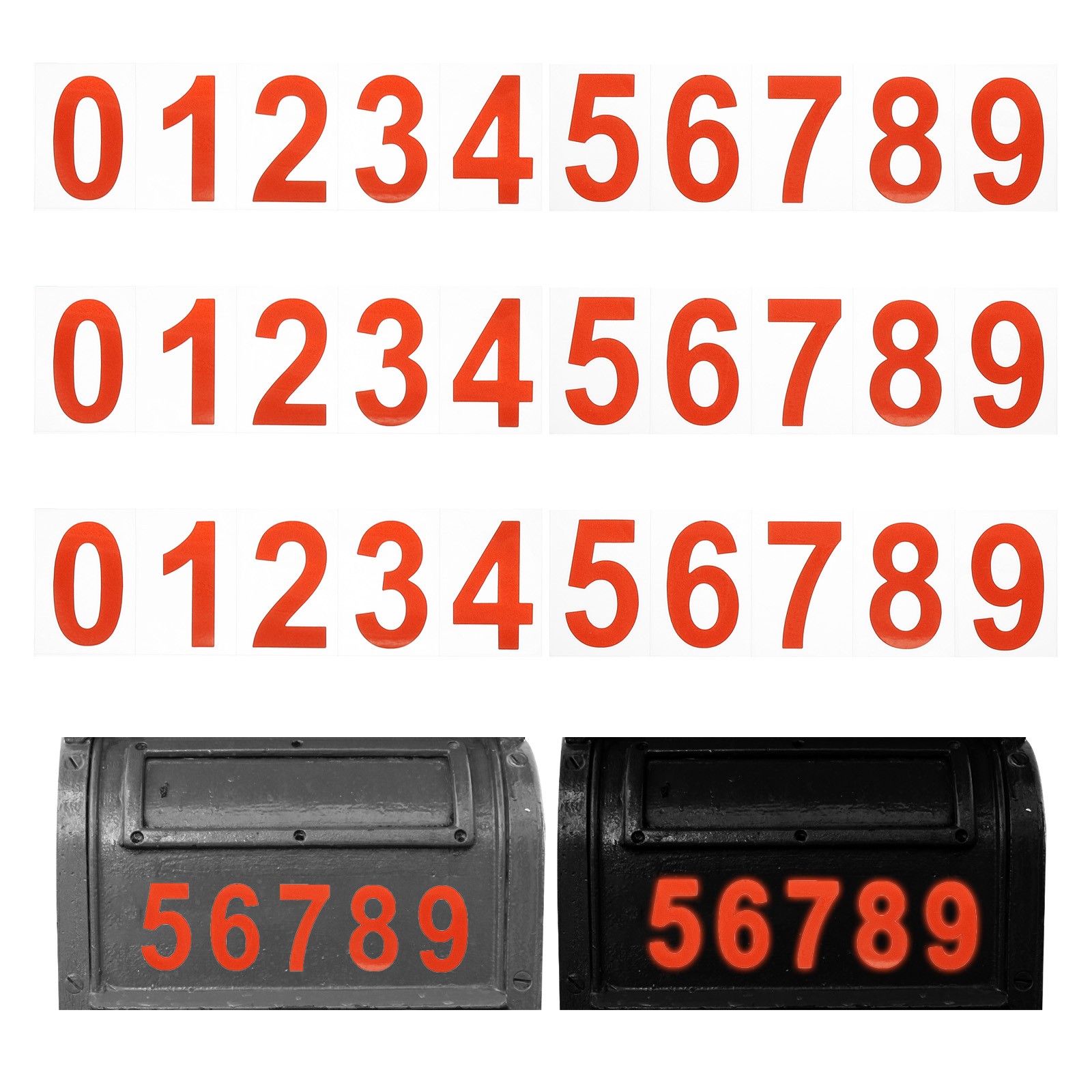 Reflective Mailbox Numbers, 3 Sets 2 Inch Waterproof Red Numbers Stickers