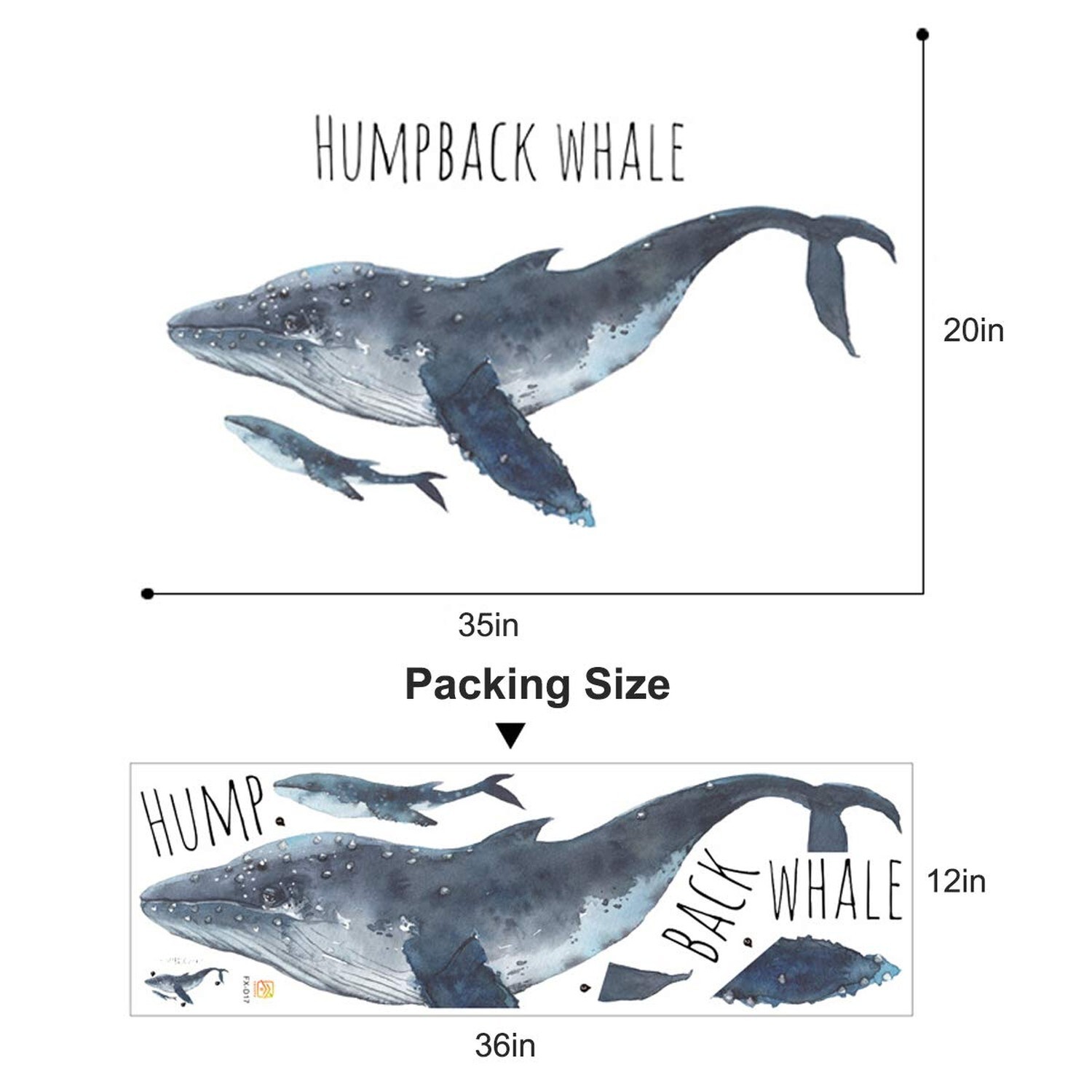 Humpback Whale Wall Decals Marine Animal Stickers Peel and Stick Art Mural De…