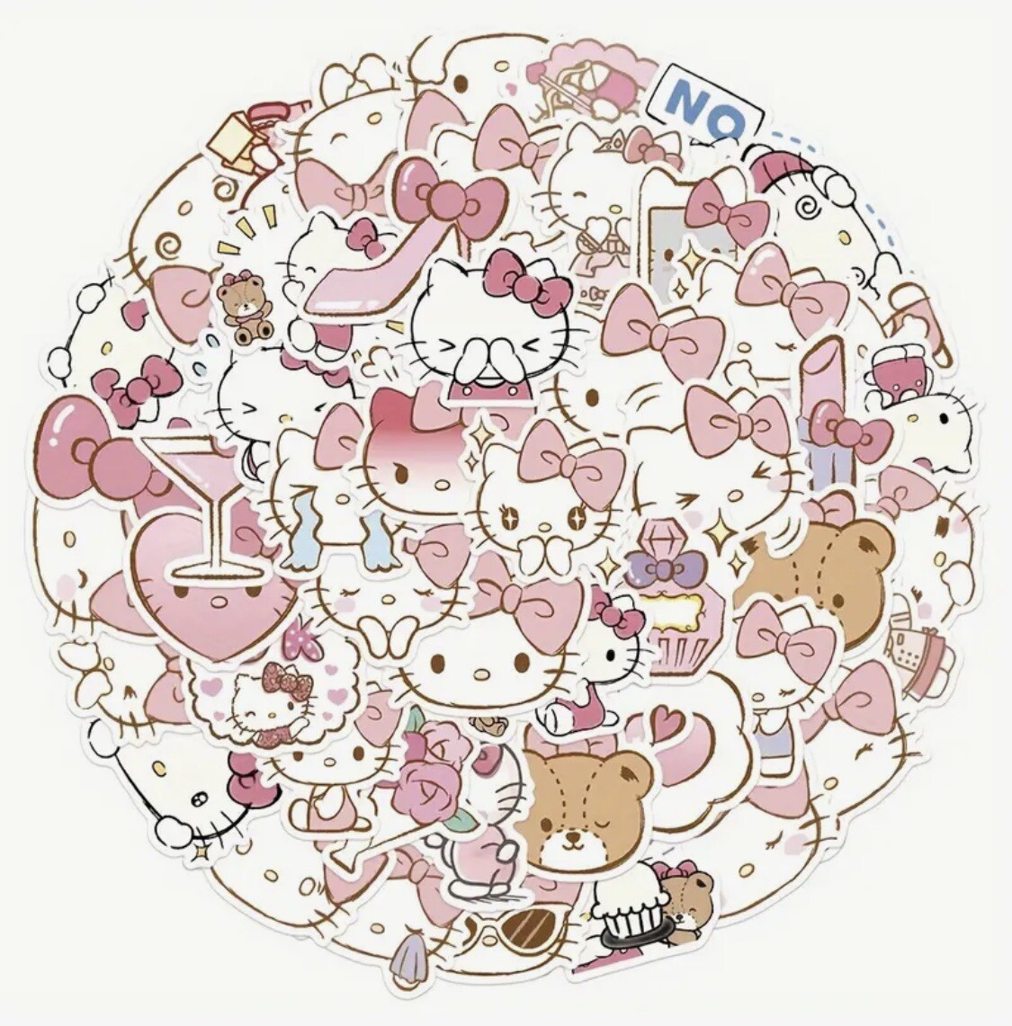 Hello Kitty Stickers 50 Pcs, Pretty In Pink Kawaii Decals Sanrio Cartoon Cat