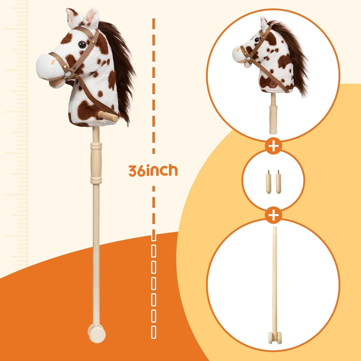 Stick Horse Plush Handcrafted Hobby Horse on a Stick with Wood Wheels Real Pony