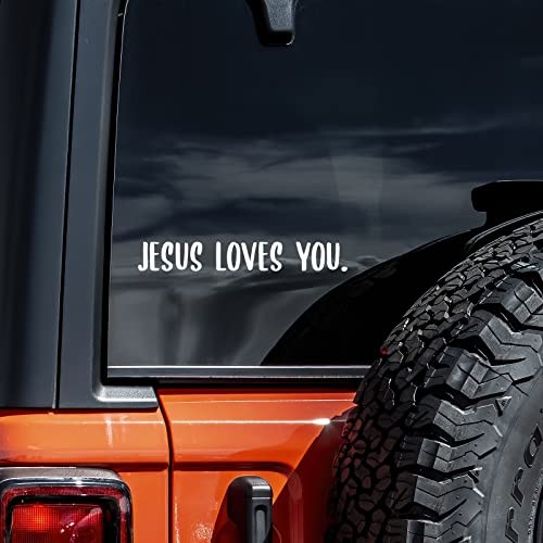 White 8" x 8" Vinyl Sticker for Jesus Loves You Auto Car Truck Wall