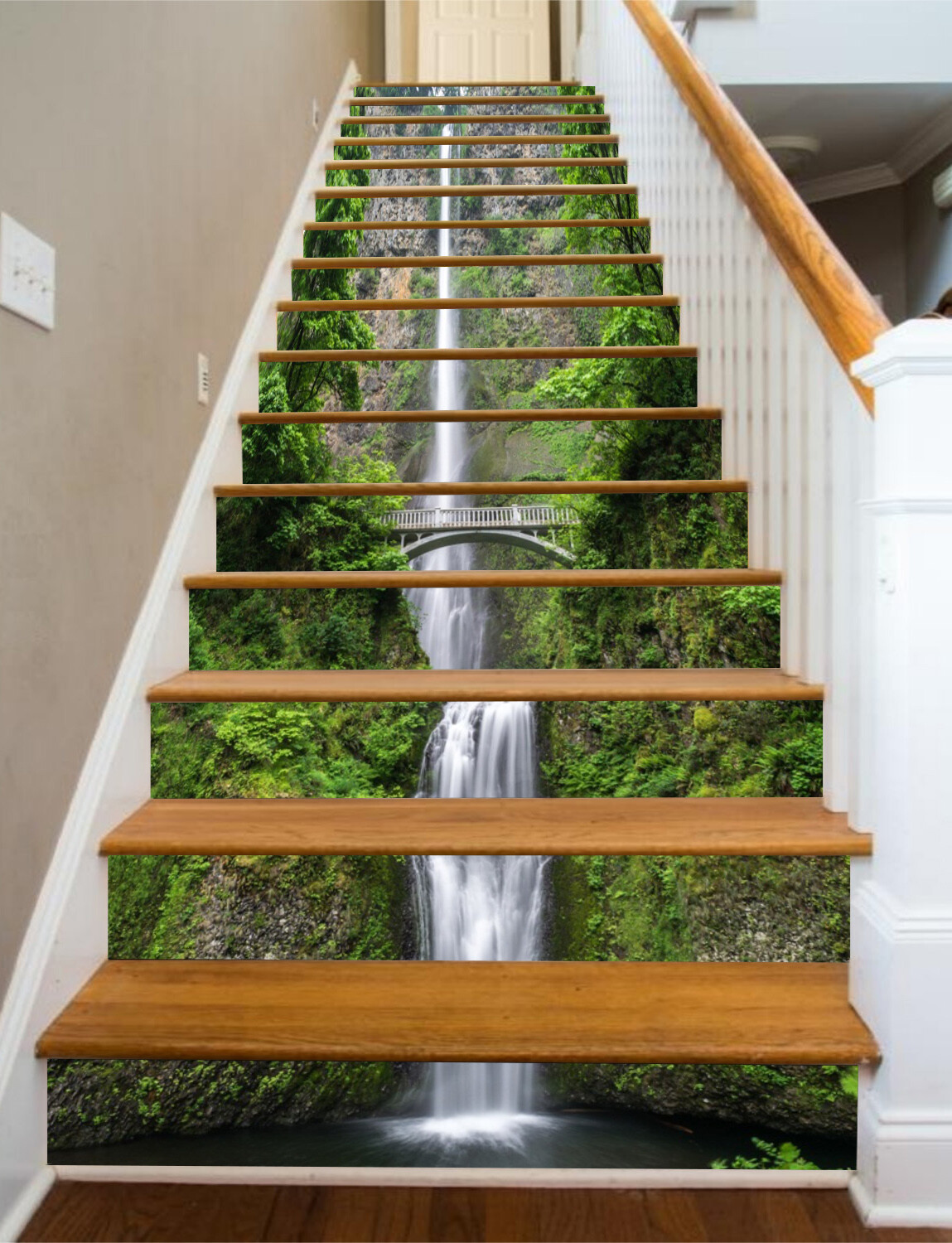 3D Waterfall Bridge AZ217 Stair Risers Decoration Mural Vinyl Wallpaper Kay