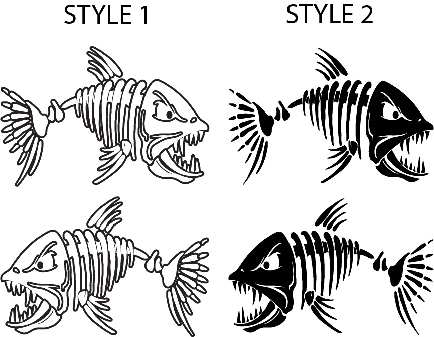 Set of 2 Skeleton Fish Bone Sticker Decal Car Window Boat Fishing – 2 Styles!!