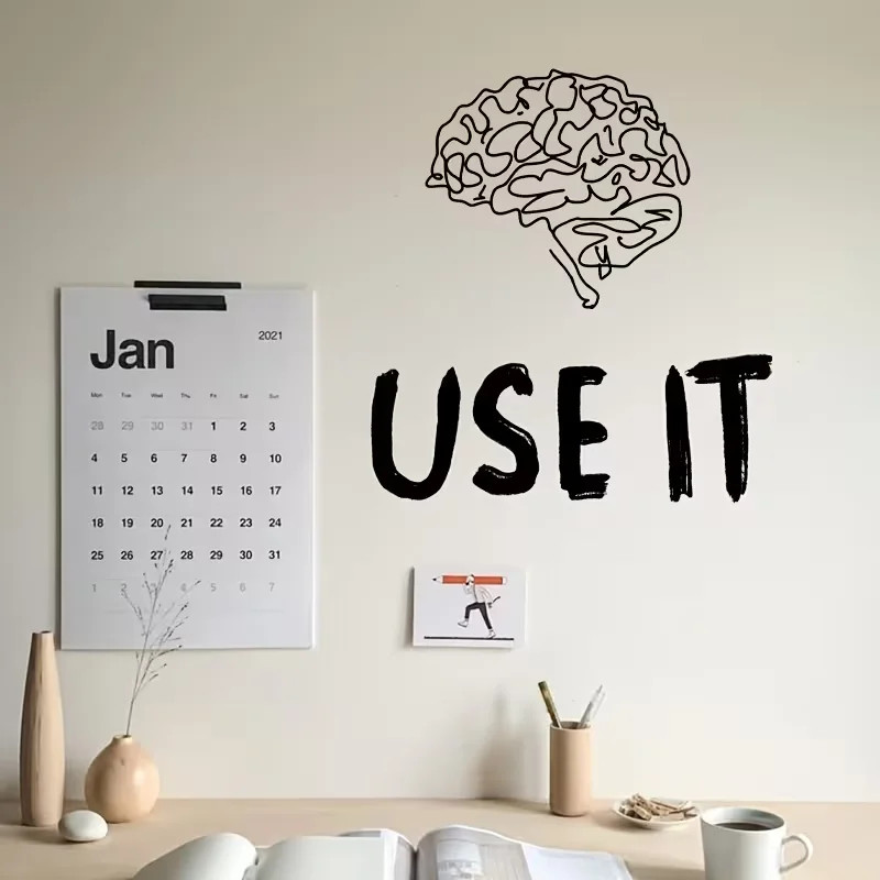 USE IT" Brain Wall Sticker Contemporary Cartoon Design Home Decor Living Room,