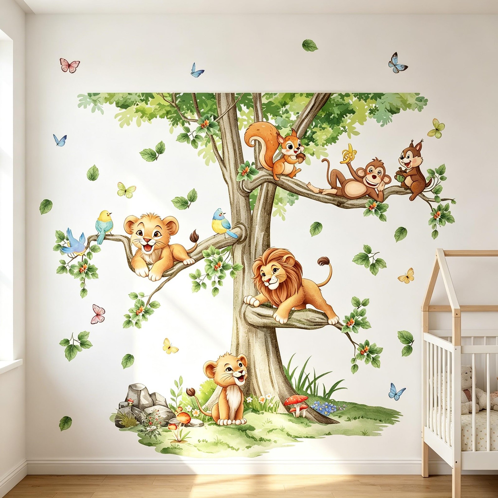 Large Tree Wall Decals with Woodland Animals, Peel and Stick Wall Stickers fo…