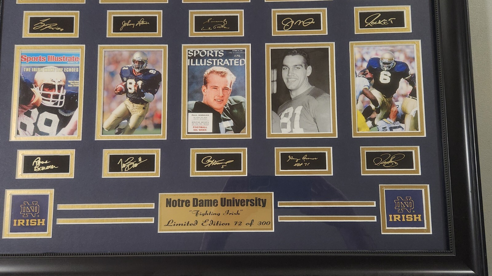 PRICE REDUCED – Notre Dame laser-etched auto wall decor (featuring Irish greats)
