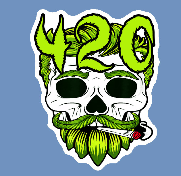 420 Stoner Mustache Skull Vinyl Sticker Marijuana Weatherproof Laptop Weed