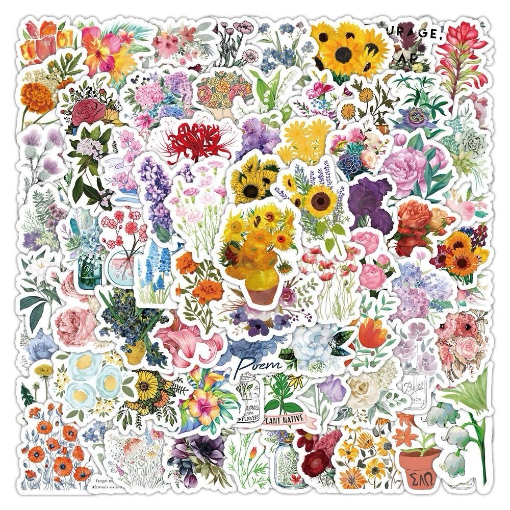 50PCS Cute Floral Flower Stickers Aesthetic Waterproof Vinyl Decal