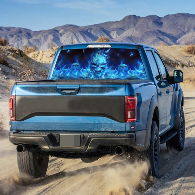 D-738 Burning Skull Car Rear Window Sticker Color Graphic Sticker, 135x36cm, D-7