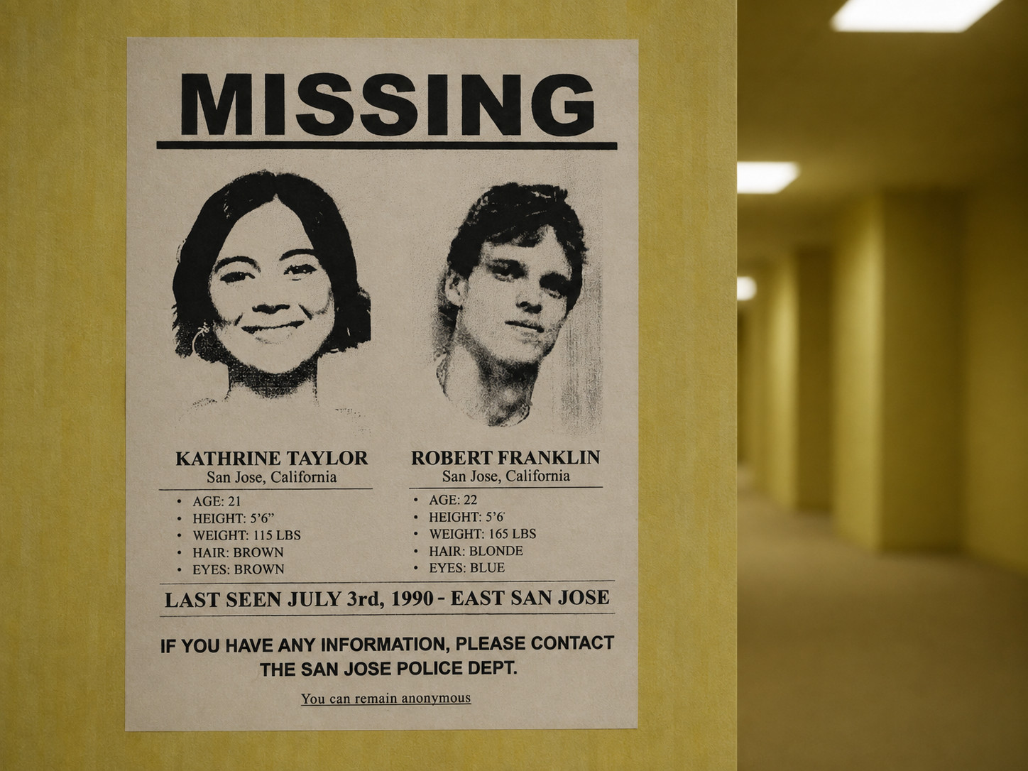 Backrooms Missing Poster Sticker, Bobby and Kat 8.5 x 11 Matte Vinyl