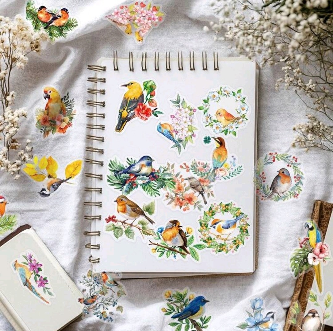 20 Pcs Multicolor Birds & Floral Decal Stickers Multiple Designs