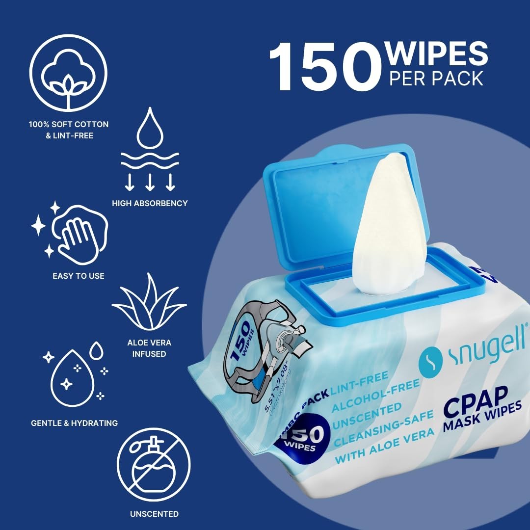 Unscented Travel CPAP Mask Wipes Antibacterial (150 Count) –100% Soft Cotton– Li