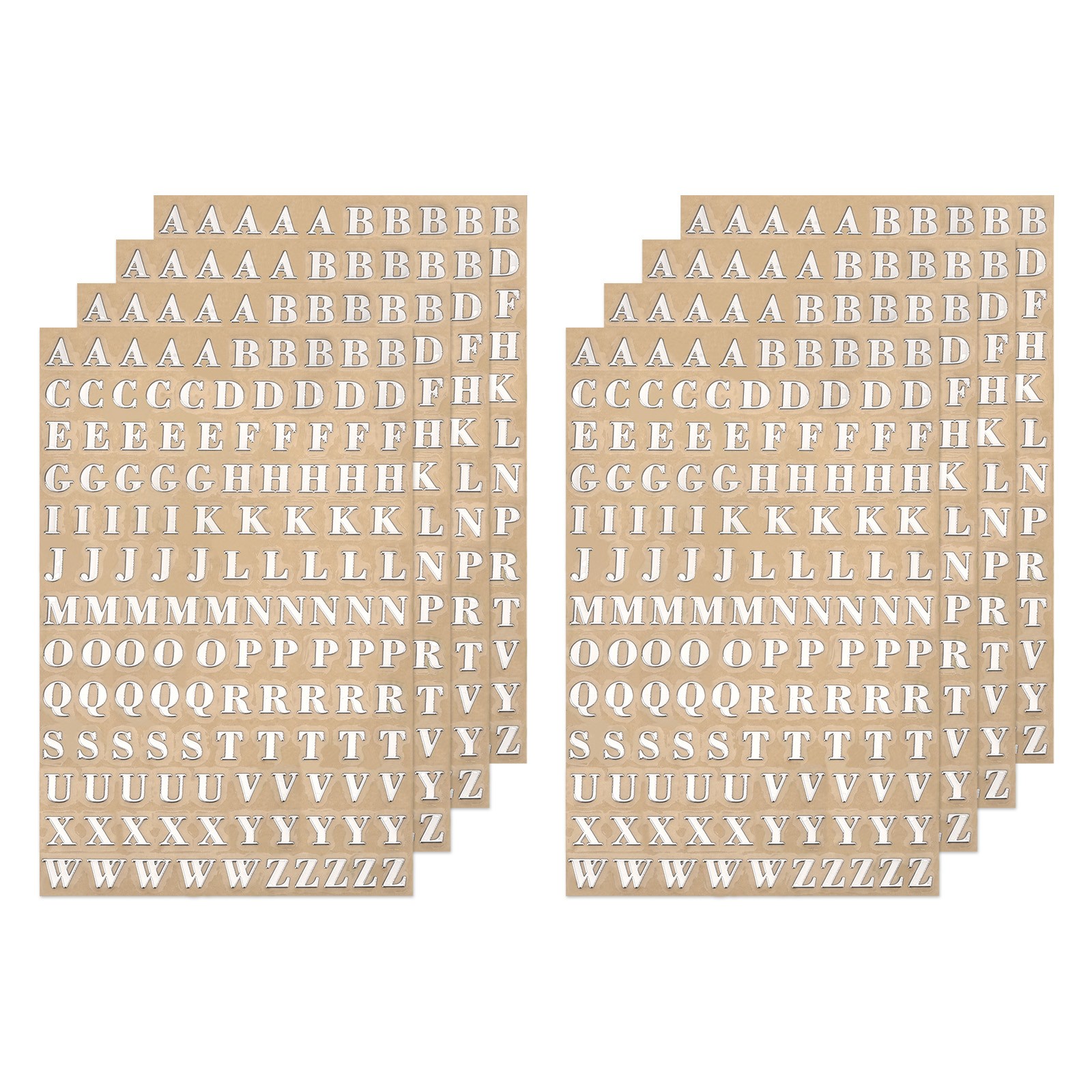 Letter Resin Stickers 8 Sheets Alphabet Sticker Glitter Uppercase Silver 3mm