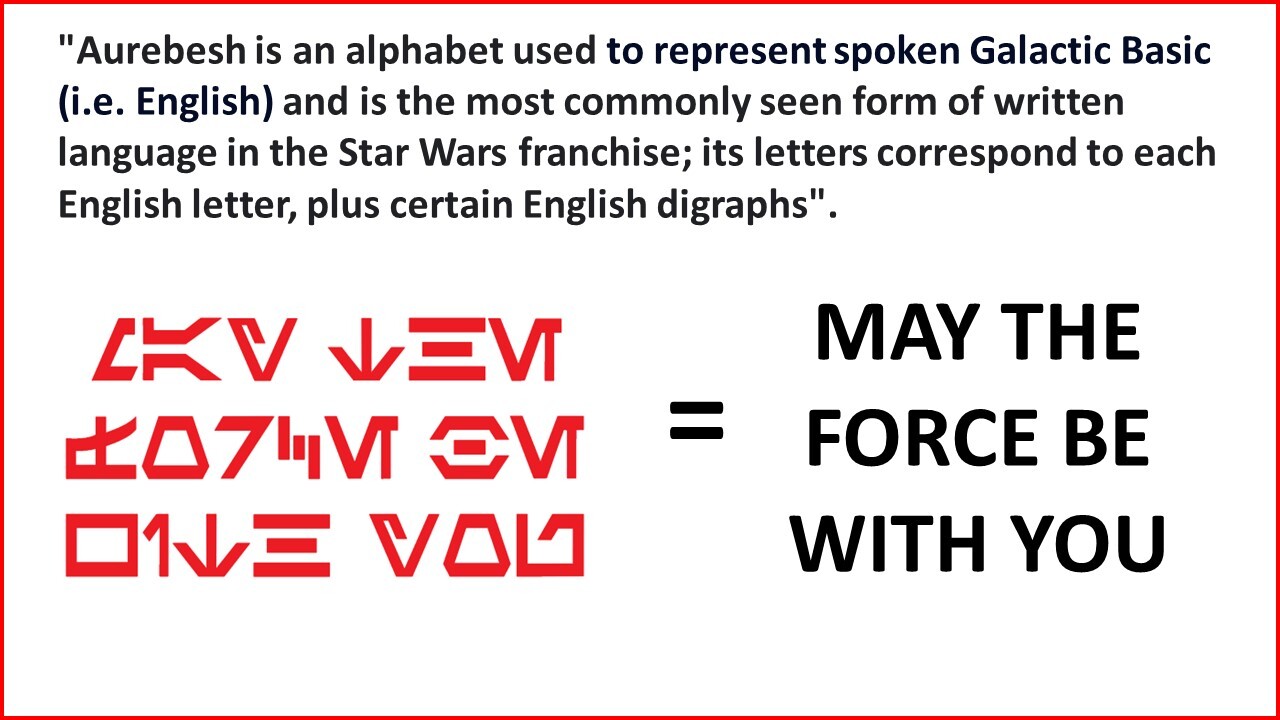 MAY THE FORCE BE WITH YOU, AUREBESH, STAR WARS ALPHABET, Decal Sticker for Cars.
