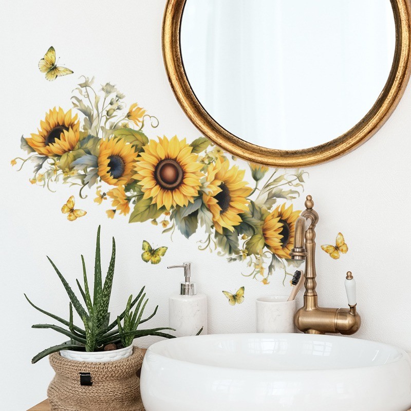 1 piece of PVC self-adhesive sunflower and butterfly wall sticker