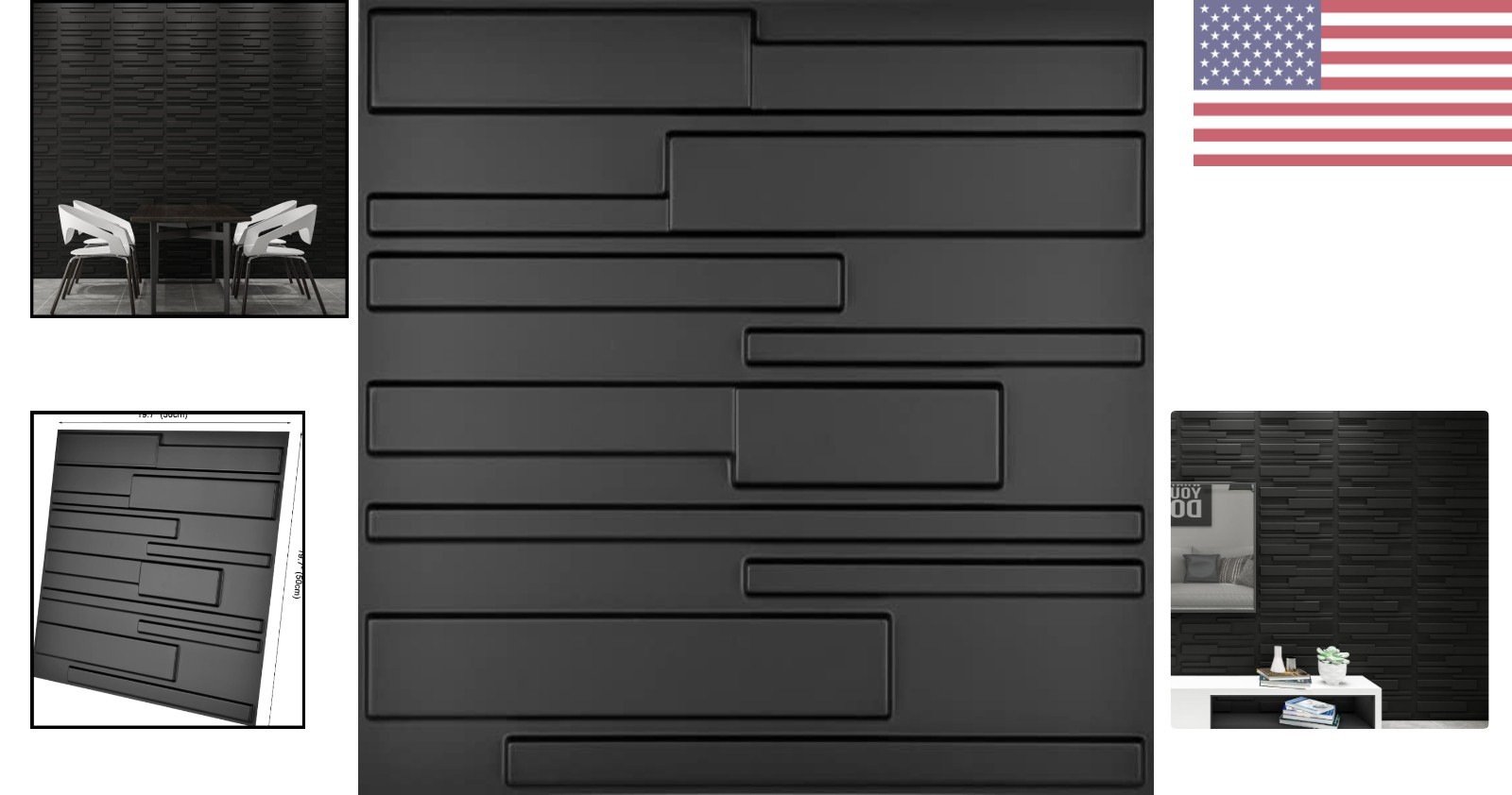 Pack of 12 3D PVC Wall Panels – Lightweight Black Rectangles