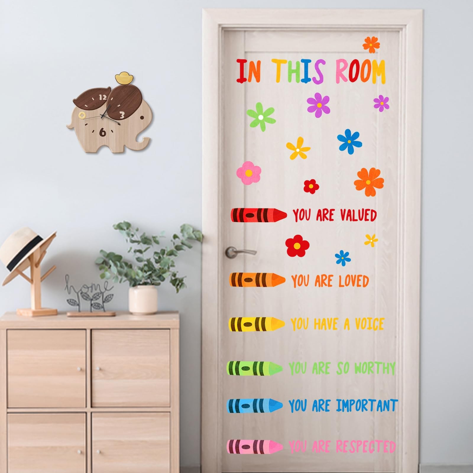 Colorful Floral Crayon Inspirational Wall Decals Stickers, Motivational Rainb…