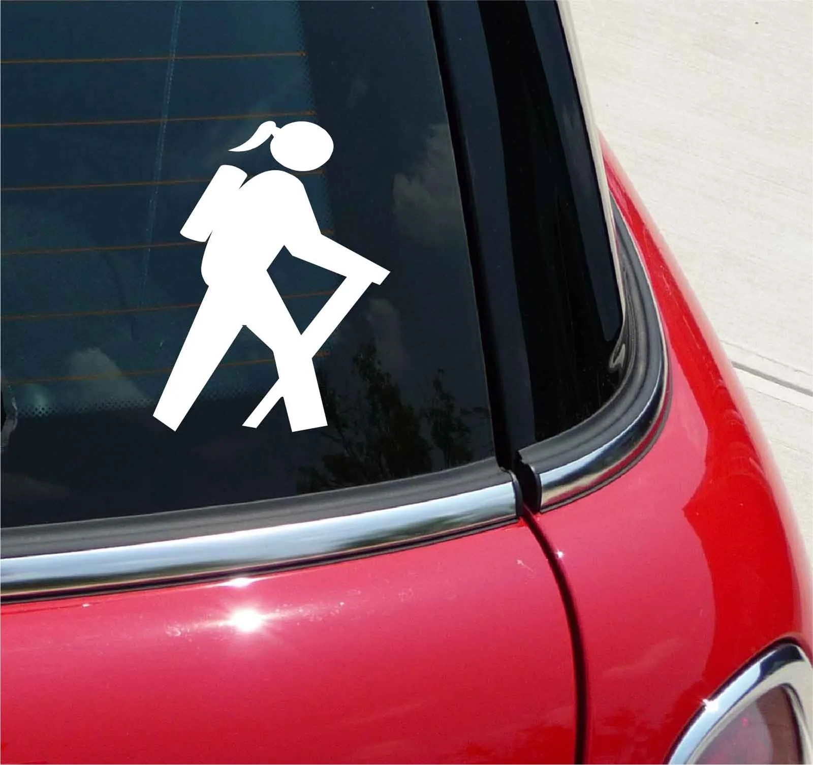 WOMAN HIKER DECAL STICKER ICON FUNNY BACKPACKING BACKPACK TRAIL HIKE CAR TRUCK