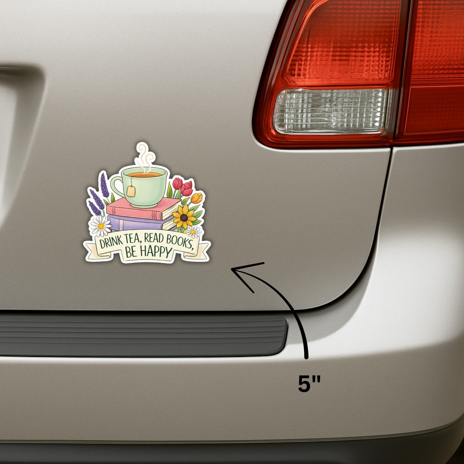 4PCS Drink Tea Read Books Be Happy Cozy Reading Vinyl Decal Stickers