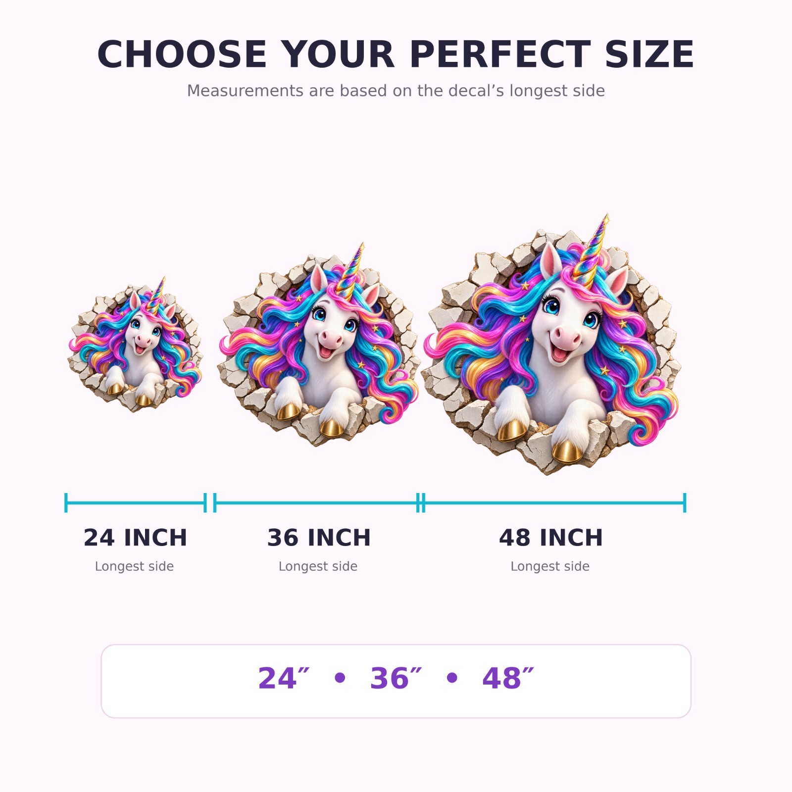 3D Unicorn Wall Decal Rainbow Vinyl Sticker Girls Bedroom Nursery MELU-001