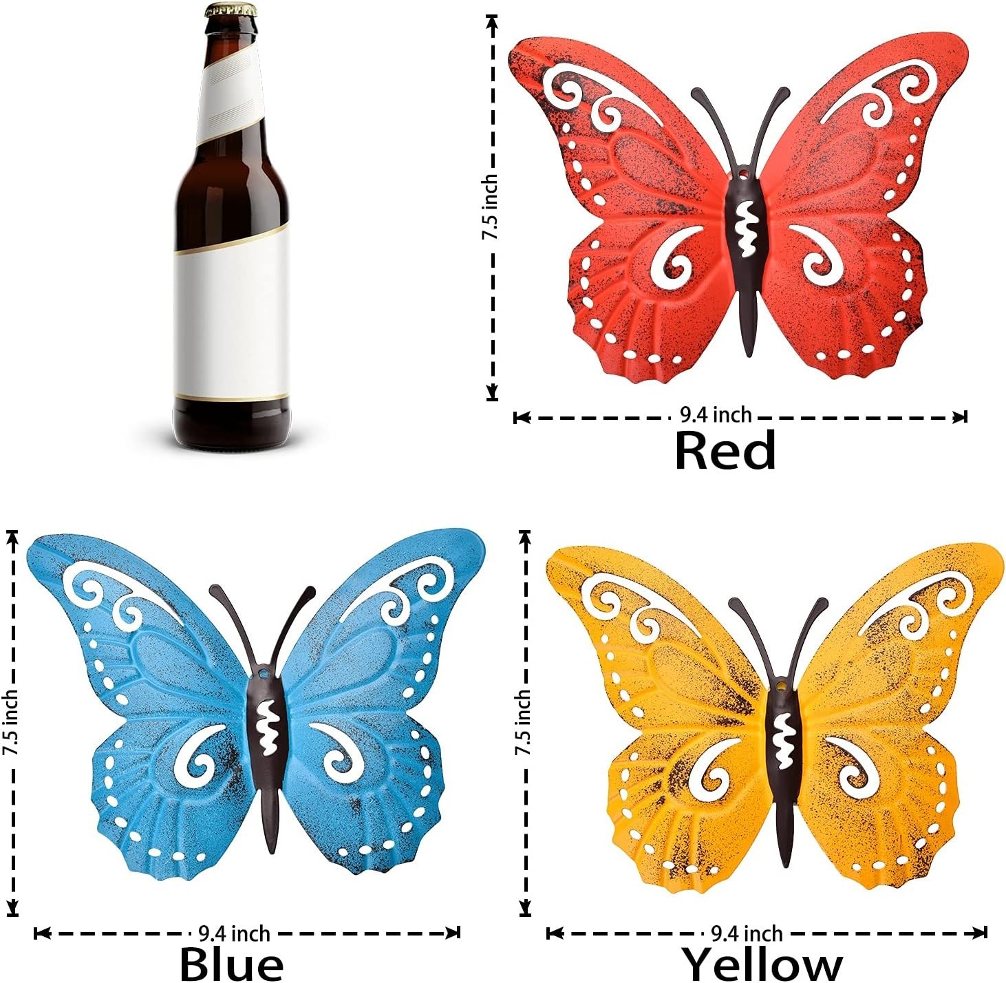 3-Piece Metal Butterfly Wall Decor Set – Outdoor Indoor