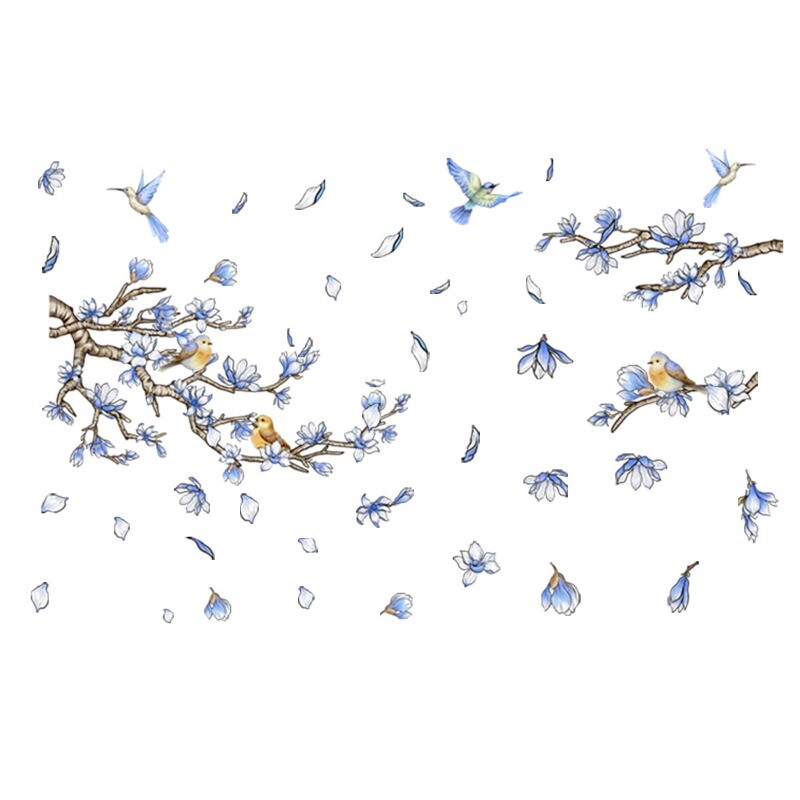 Wall Stickers Clings Decals Bird Tree Floral Home Decor PVC Blue Living Room