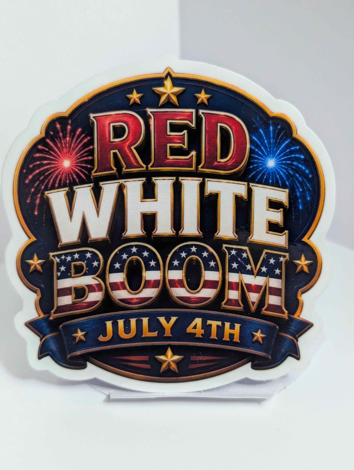 STICKER RED WHITE BOOM 4th of july 250th of America Glossy Vinyl Decal USA