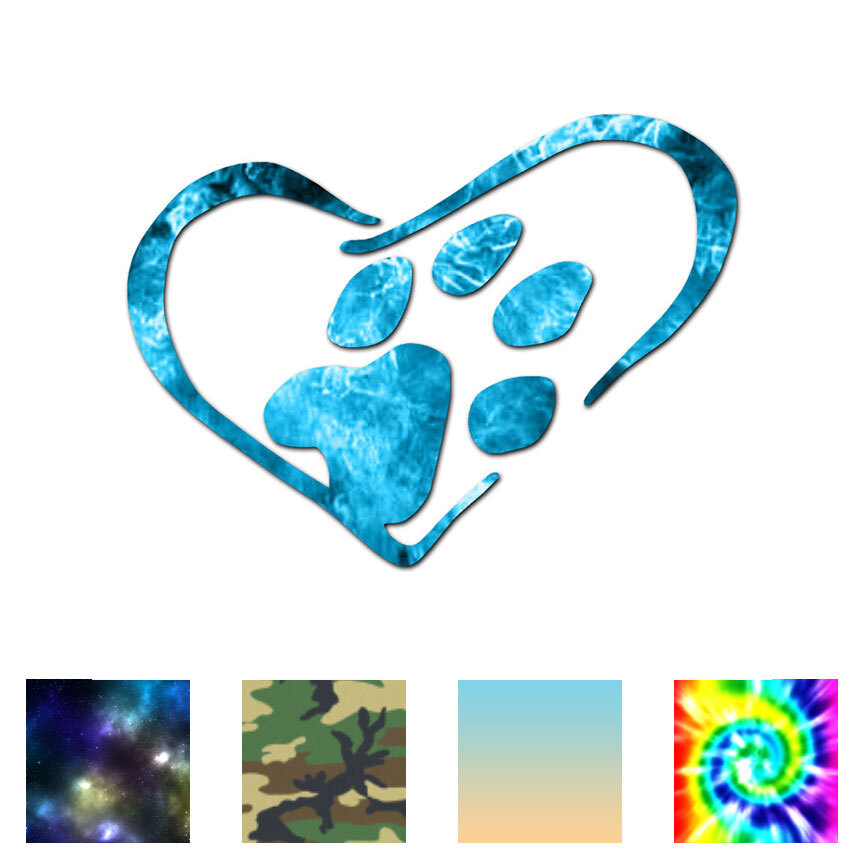 Dog Paw Print Heart Love – Decal Sticker – Multiple Patterns & Sizes – ebn1138