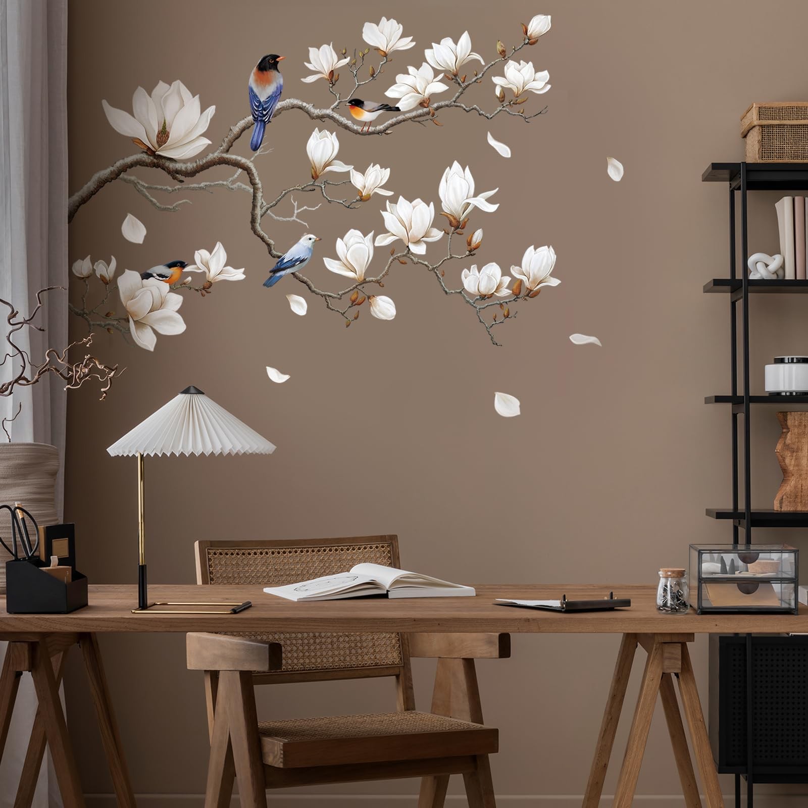 White Magnolia Tree Wall Decals Peel and Stick, Trees Flowers Wall Decor Stic…