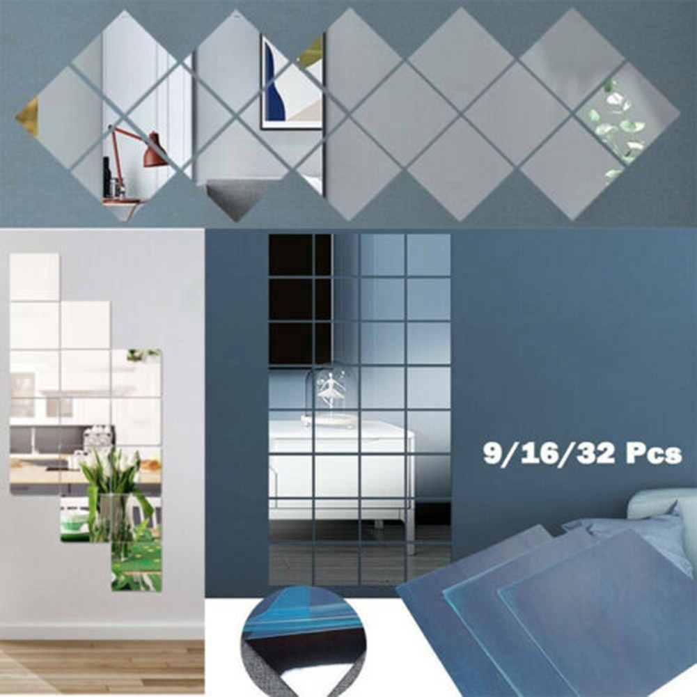 Mirror Stickers Decals Wall 15CM Bath Decor Decoration Home Mosaic Set