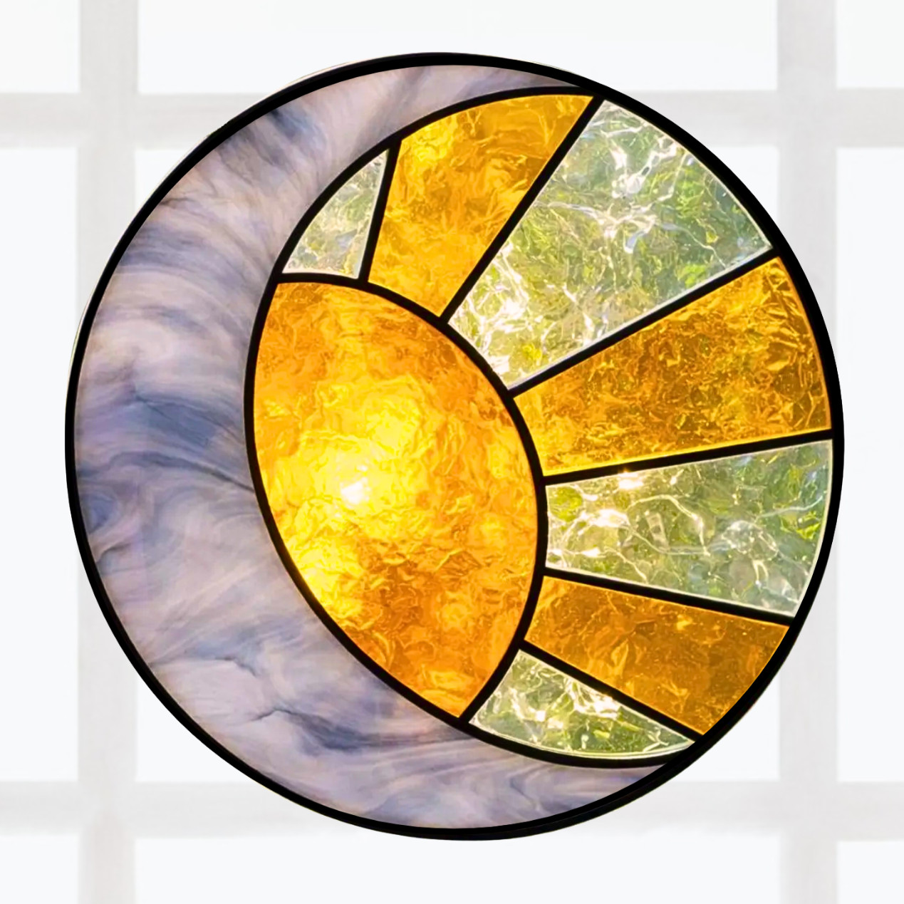 Sun & Moon Faux Stained-Glass WINDOW CLING Size 8" Round Repositionable Vinyl