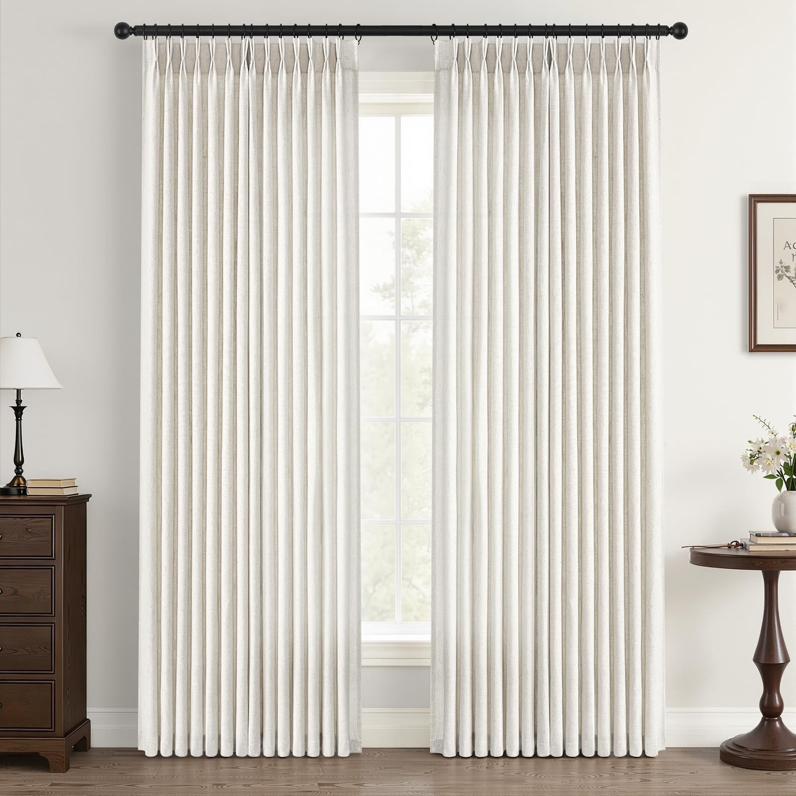Natural Pinch Pleated Linen Curtains 84 Inch Long 2 Panels for Living Room Be…