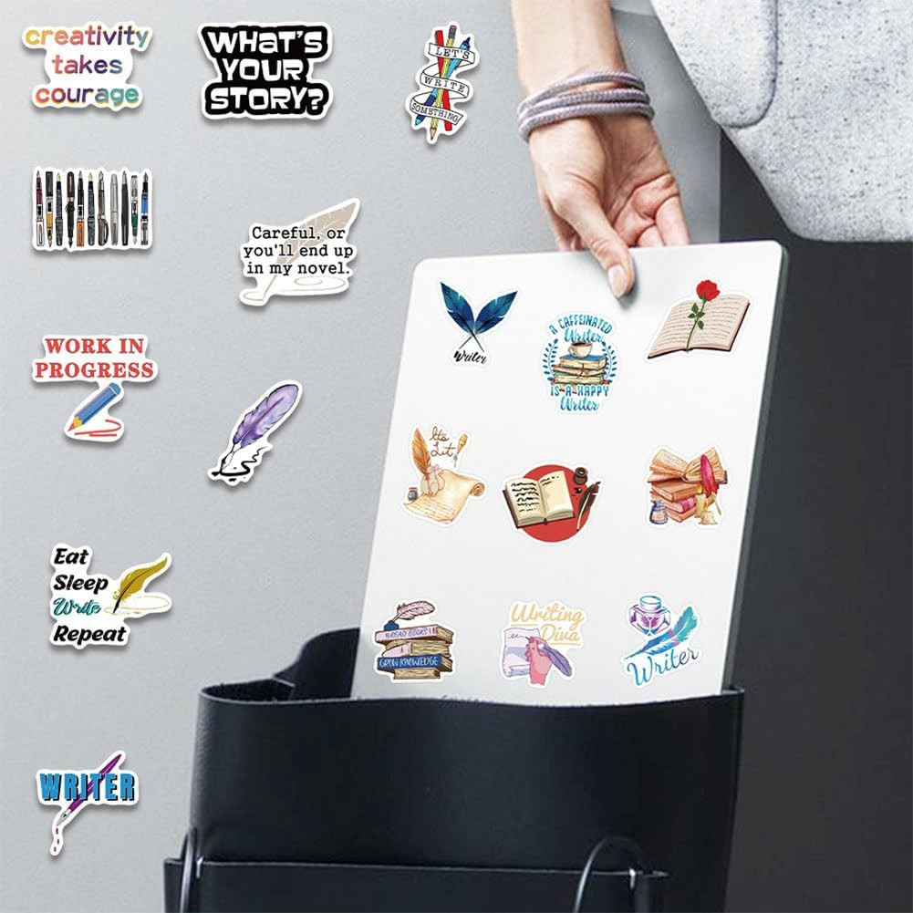 Writer Stickers |50Pcs Author Waterproof Vinyl Decals for Water Bottles Laptop L