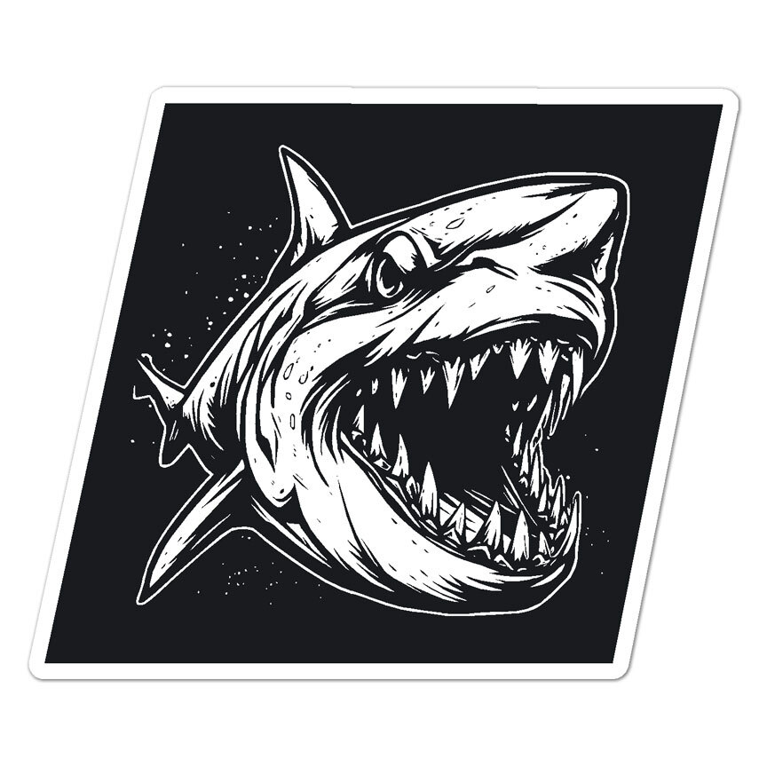 Black + White Shark, Vinyl Decal Sticker, Indoor Outdoor, 3 Sizes, #9765