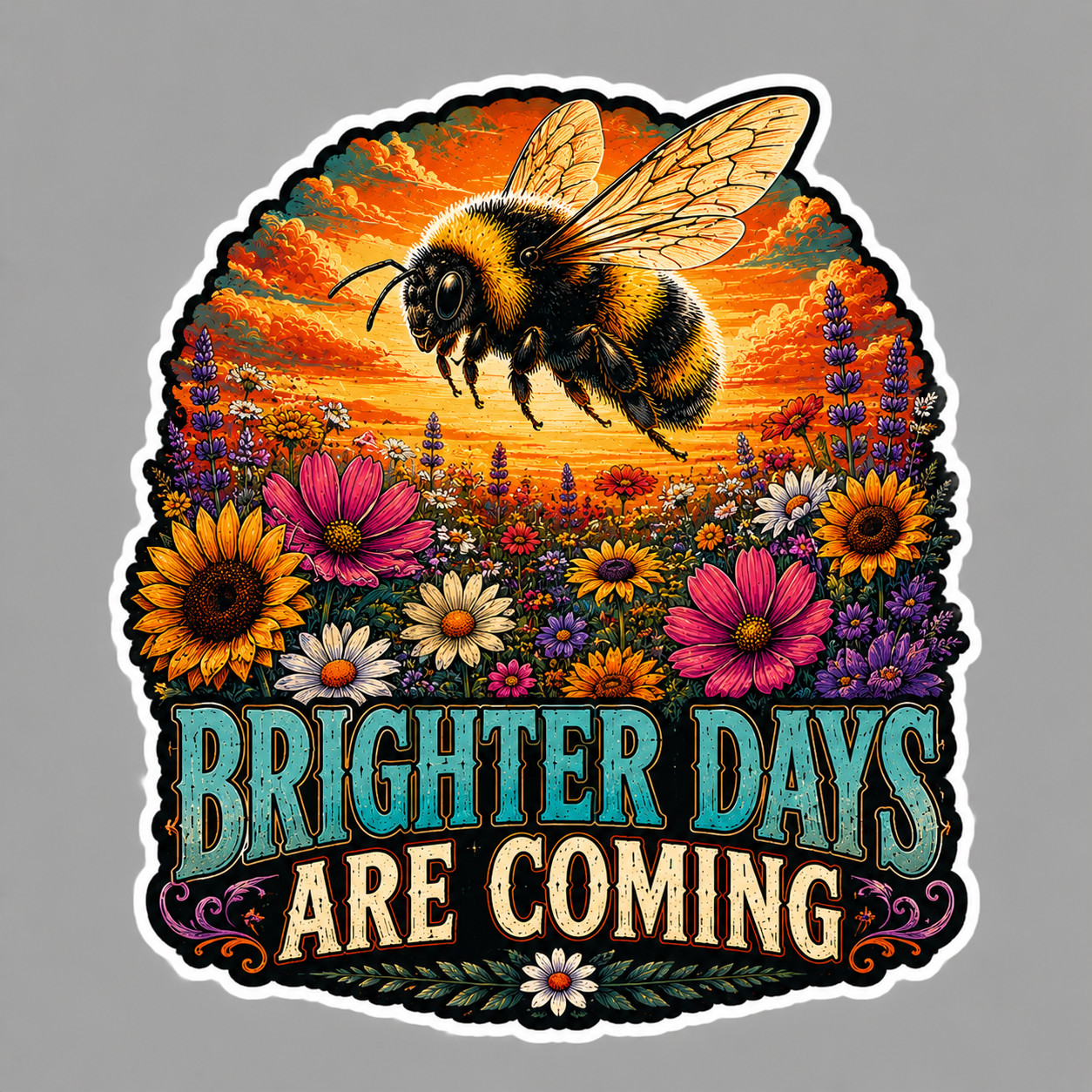 Bumble Bee Sticker Vinyl Decal Brighter Days Are Coming Floral Inspirational