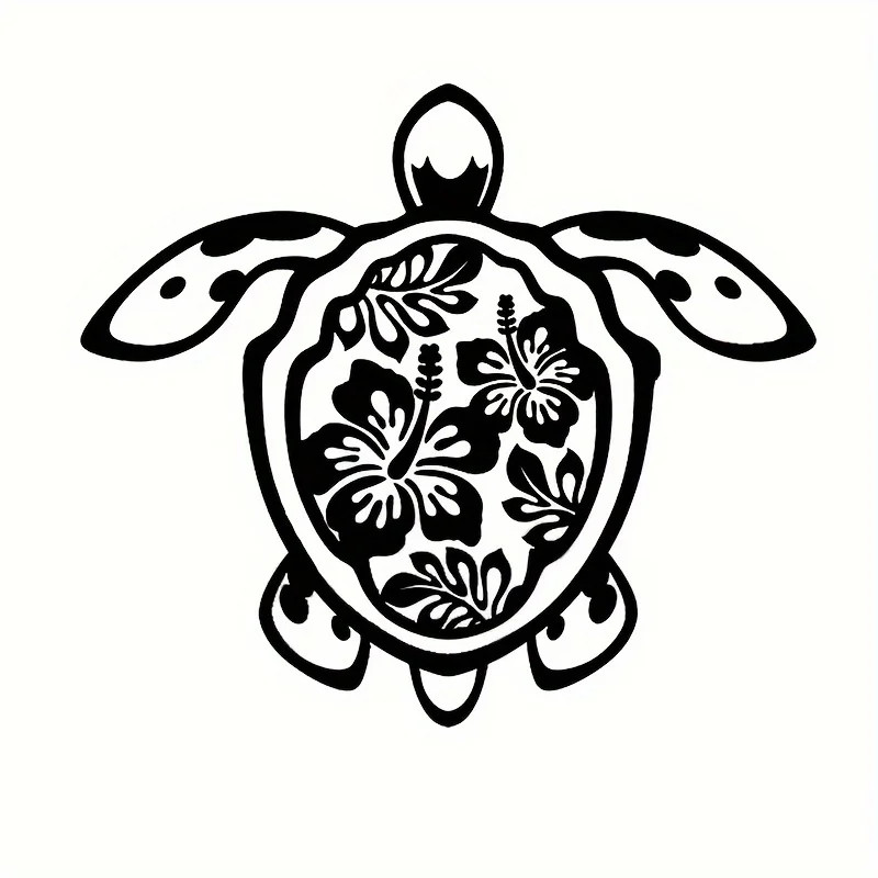 A Turtle Sticker – Vinyl Self Adhesive Car Sticker with Hawaiian Floral Design，D