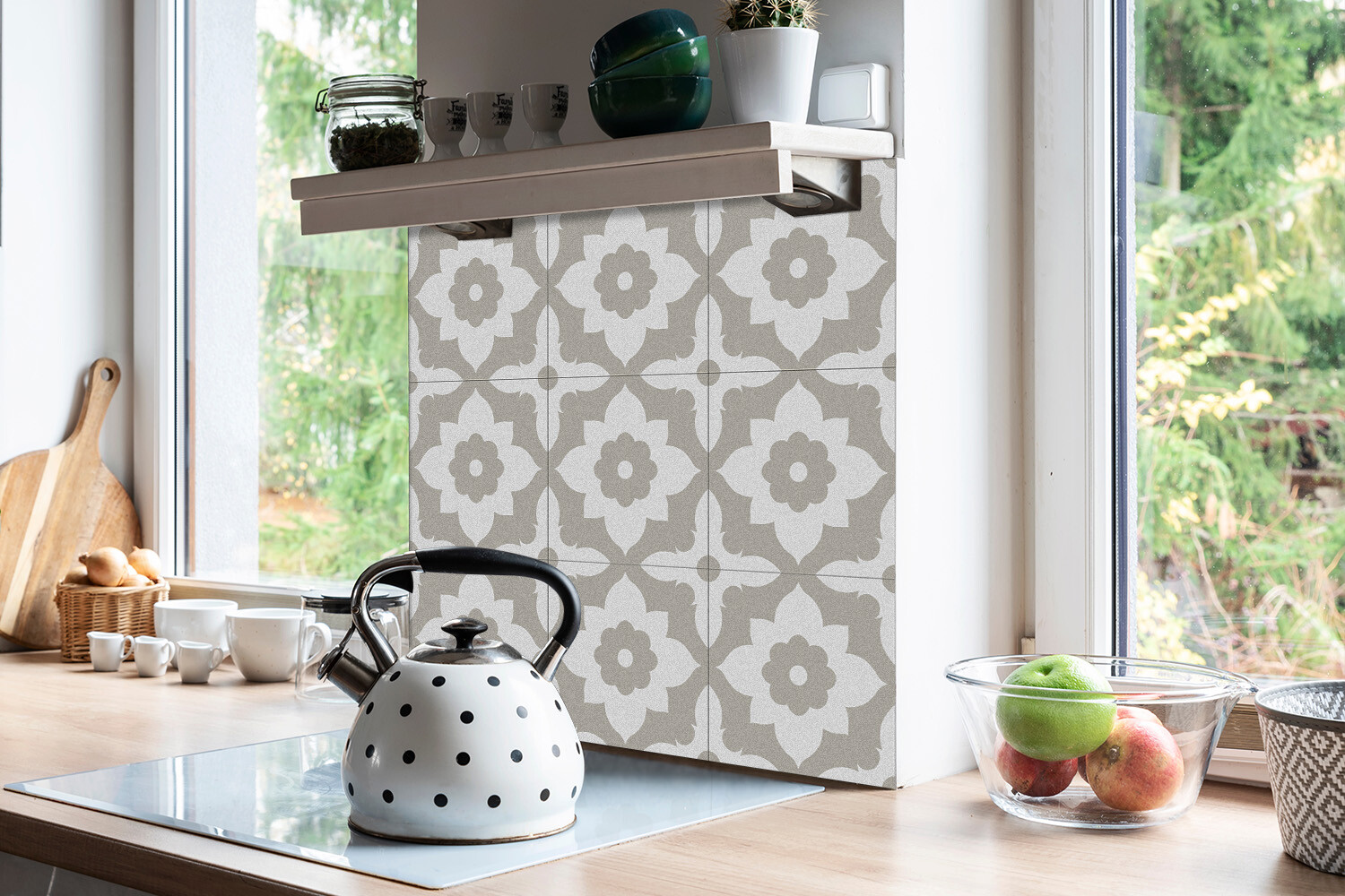 11,8”x11,8” Tile Stickers Splashback Kitchen Peel and Stick Arabesque flower
