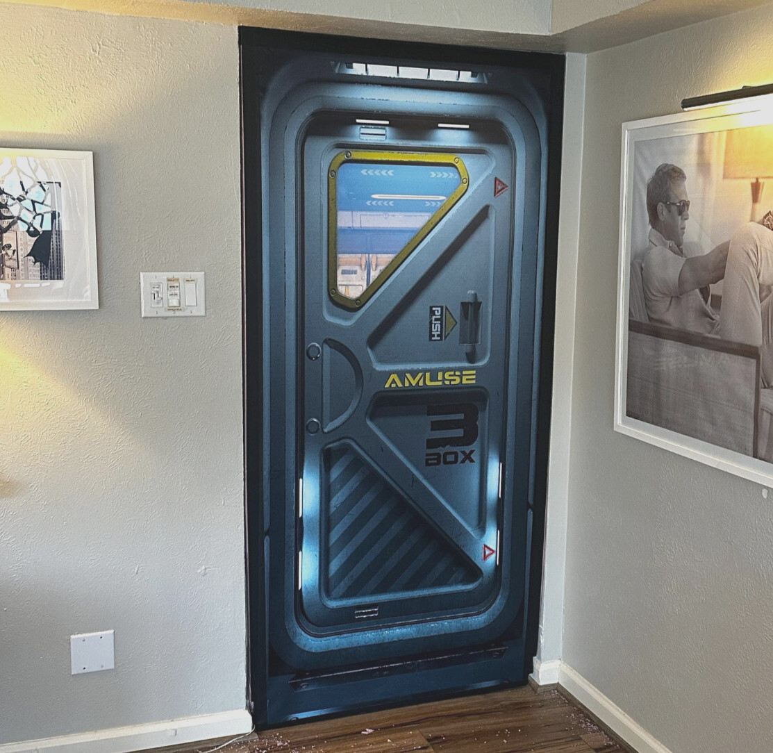 Futuristic Door Wrap, Alien Spaceship Gate, Laminated Spacecraft Decal, 1 piece