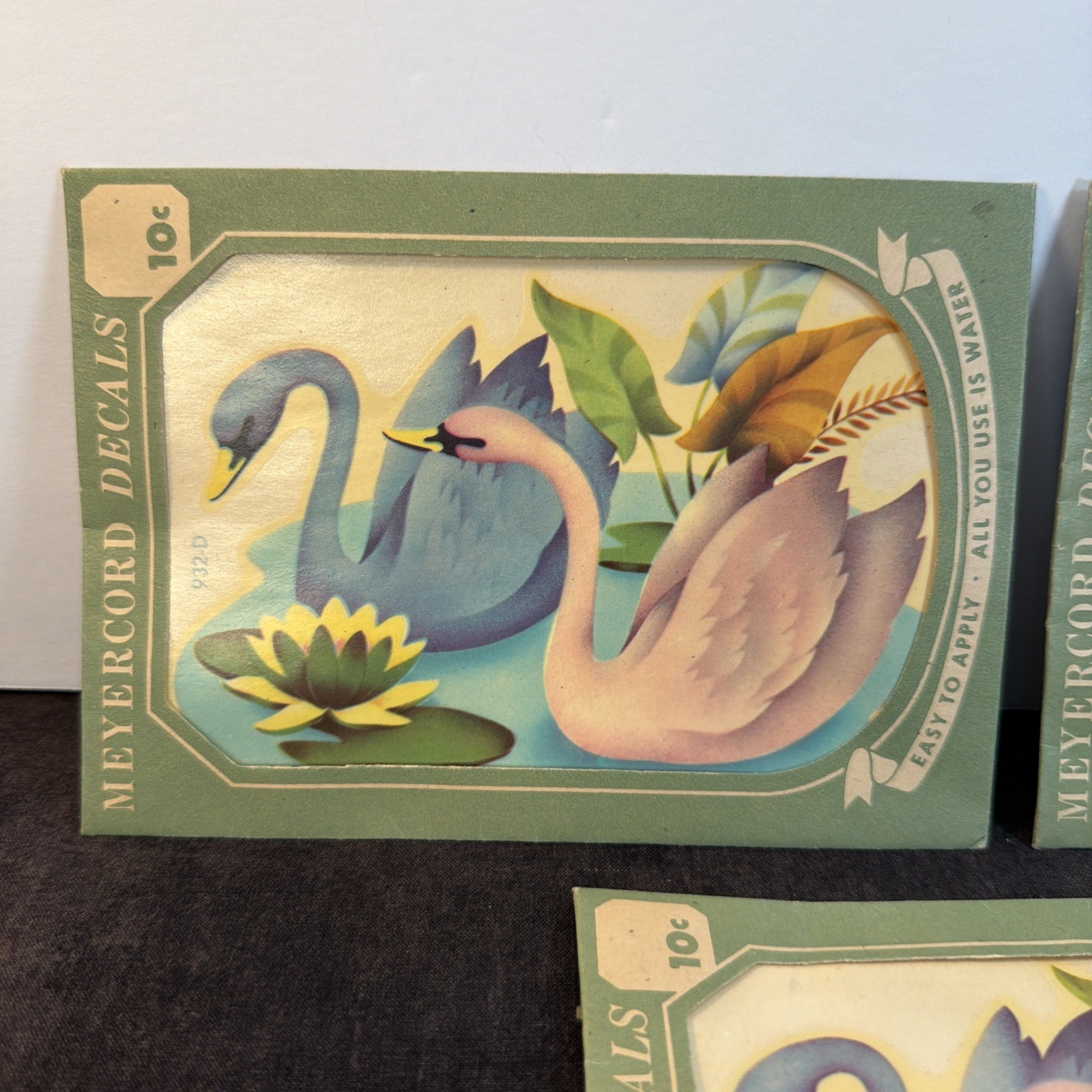 3 Meyercord Light Blue & Pink Swan Decals, Water Scene,Unused,Retro, Kitsch,MCM