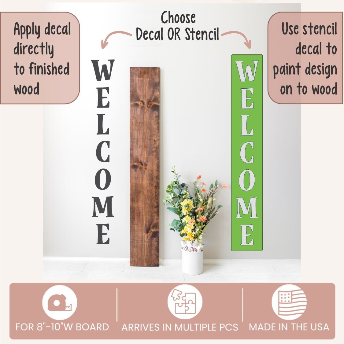 DECAL STICKER FOR TALL WOOD SIGN VERTICAL WELCOME LETTERING PORCH VINYL DECOR