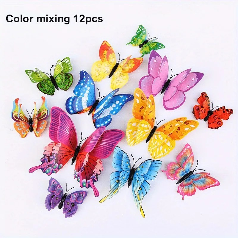 12pc 3D Butterfly Wall Decor Stickers DIY Magnetic Decals Room Party Decorations