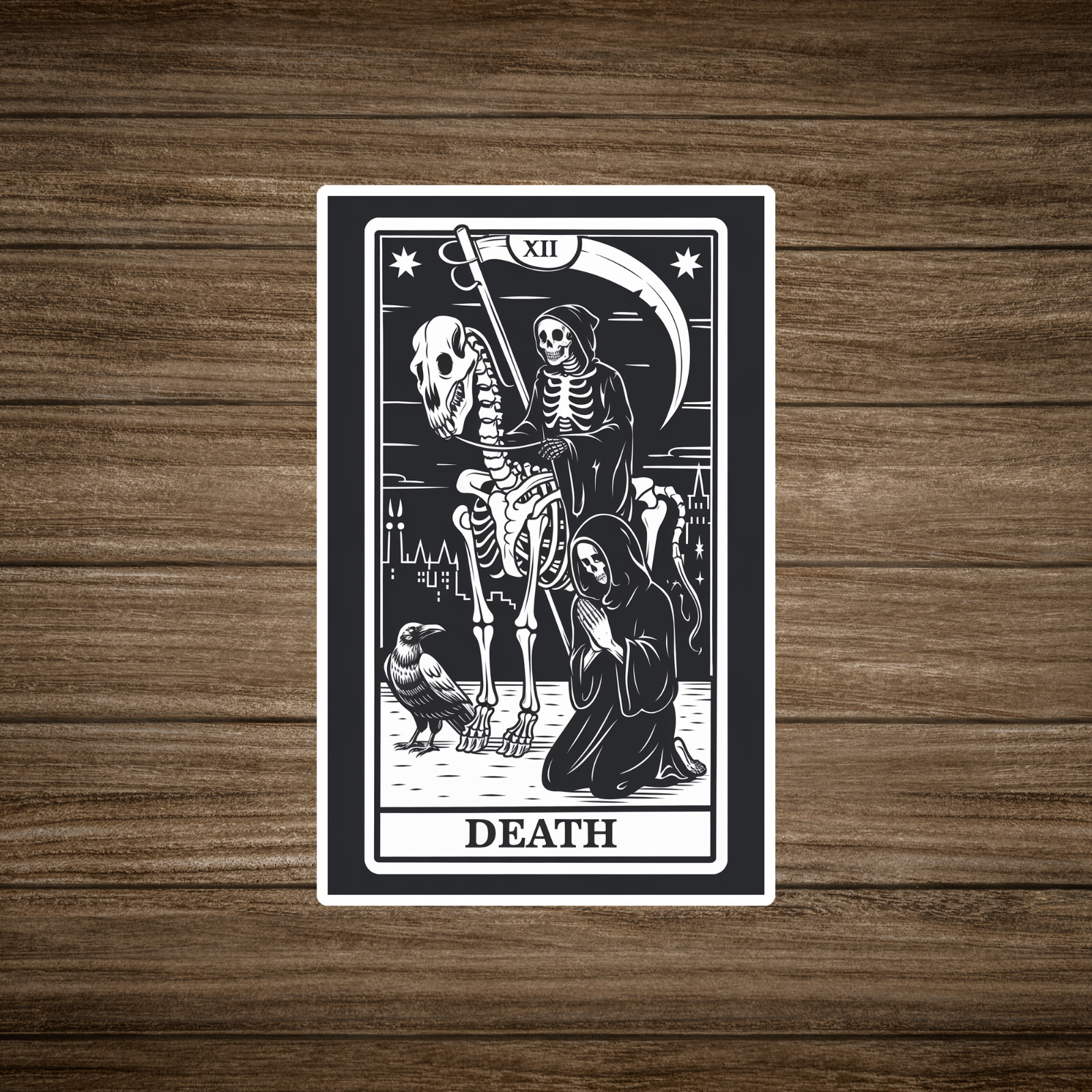 Grim Reaper Death Tarot Card Skeleton Crow Dark Gothic Vinyl Sticker Decal #2289