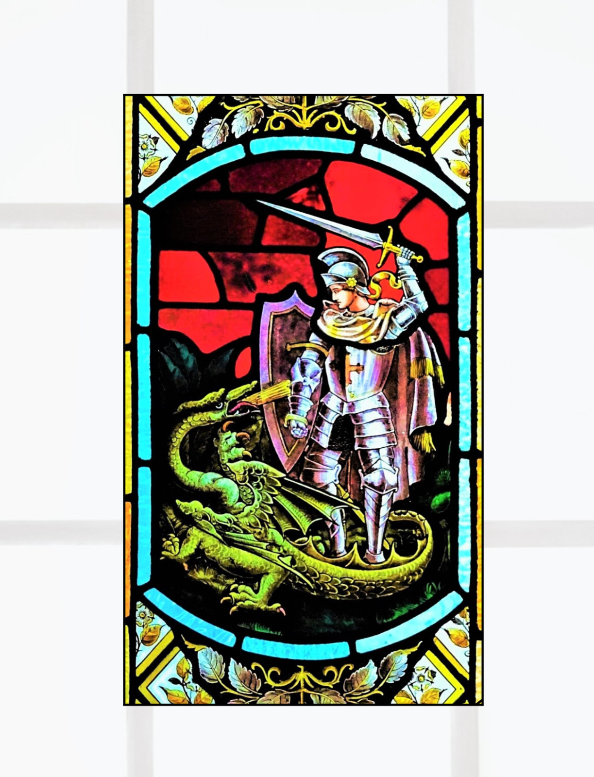 Dragon Faux Stained-Glass WINDOW CLING Size 8" Repositionable Vinyl