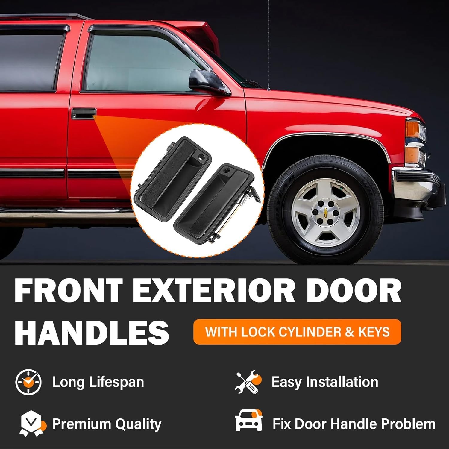 Exterior Door Handle W/Lock Cylinder & Keys for Chevy C1500 C2500 C3500