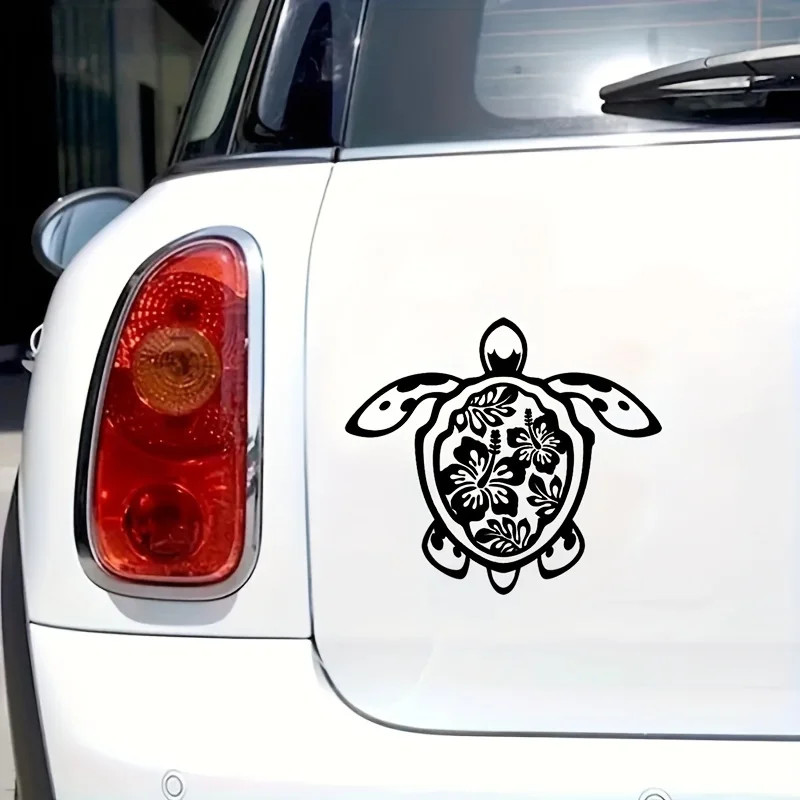 A Turtle Sticker – Vinyl Self Adhesive Car Sticker with Hawaiian Floral Design，D