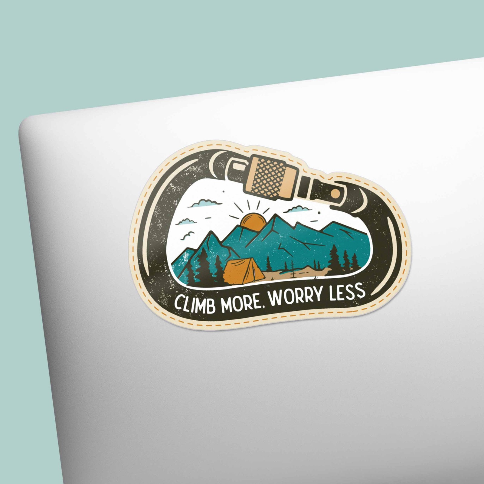 Climb More Worry Less Sticker – Cute Outdoors Decal for Water Bottle & Laptop
