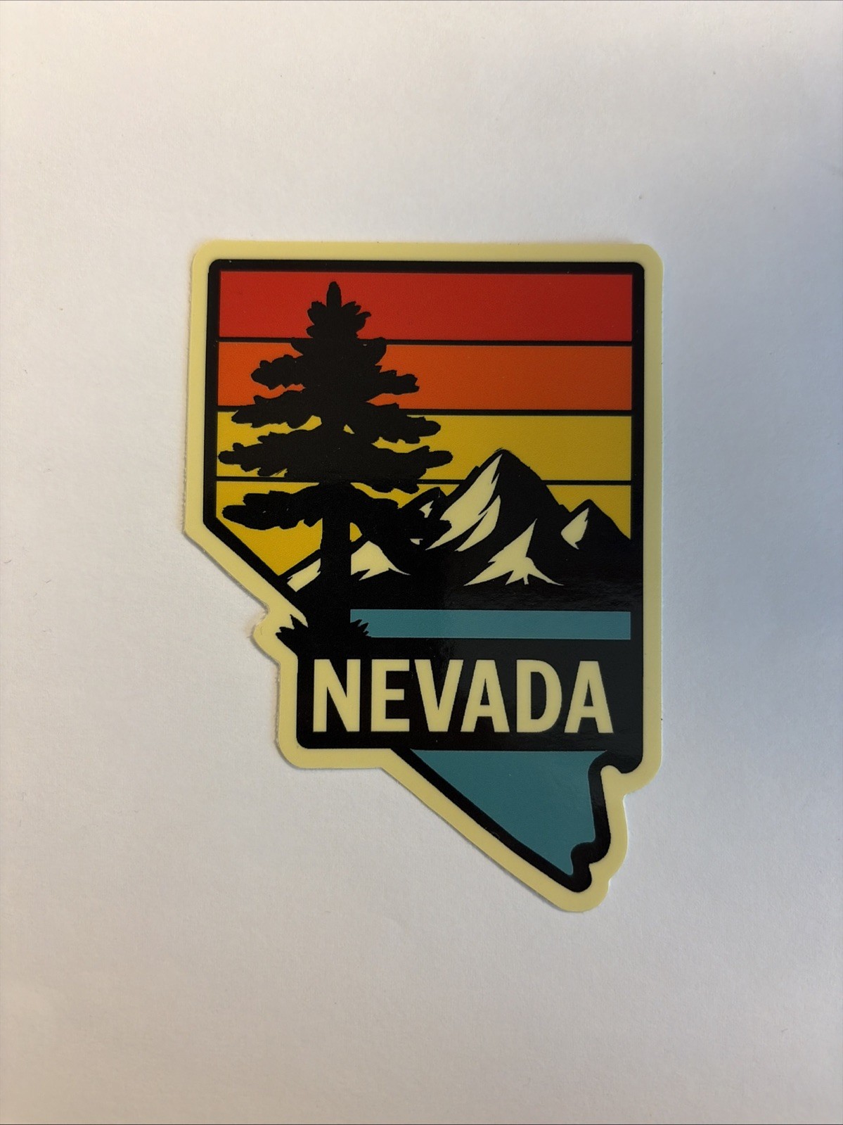 Nevada Shaped Sticker With Mountains Lake Pine Tree Sunset