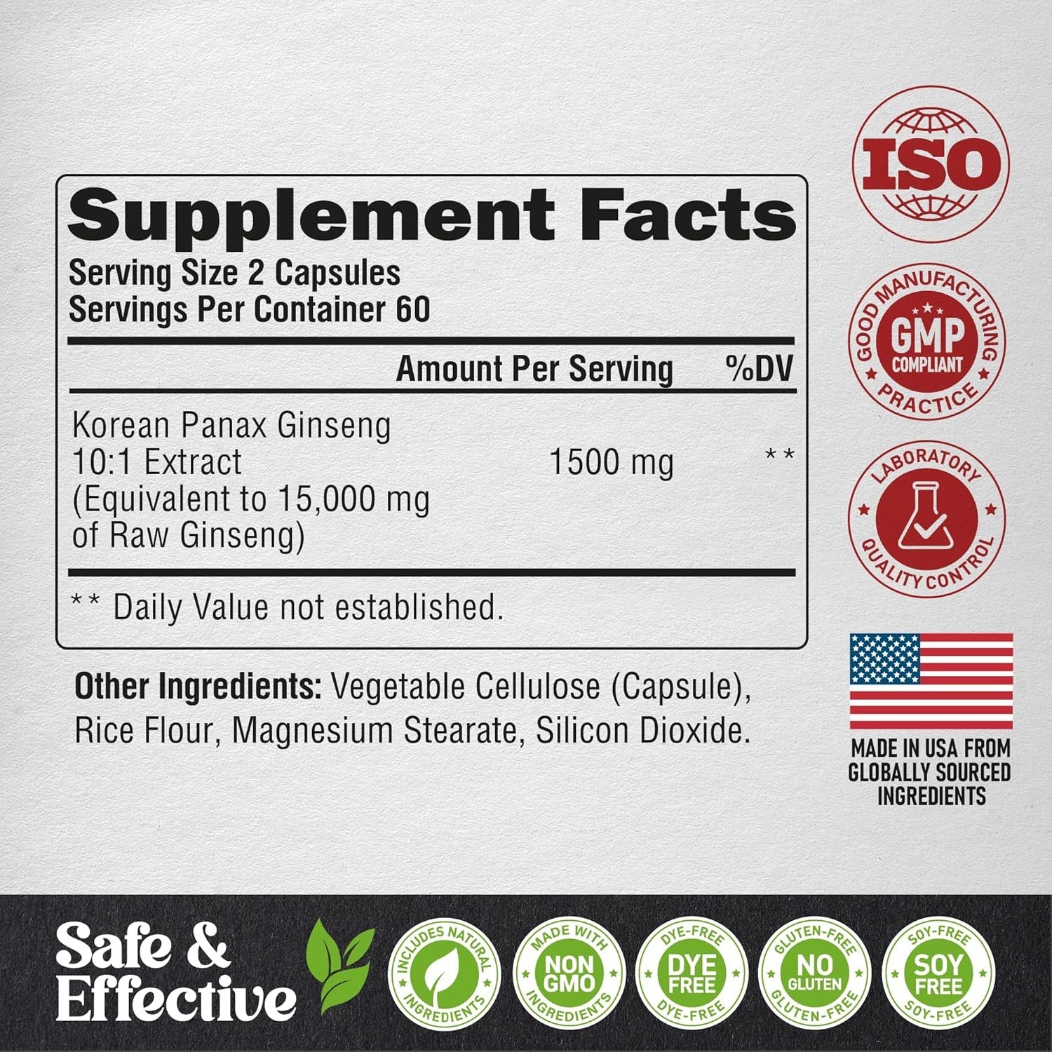 Panax Ginseng 15,000 Mg – Red Korean Ginseng Supplement for Men – Extra Strength