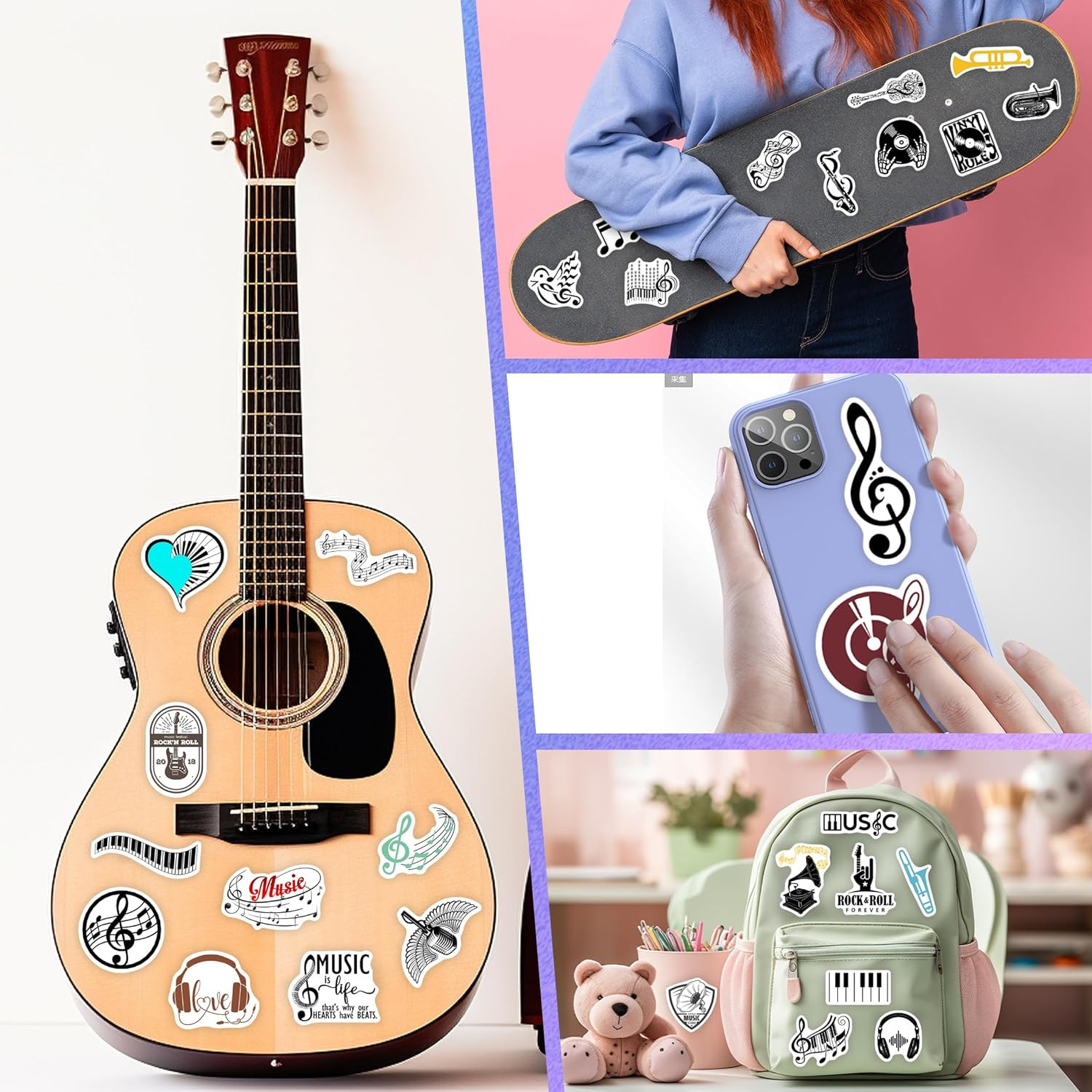 50 Pcs Music Stickers, Classic Vinyl Waterproof Decals for Water Bottles & Craft